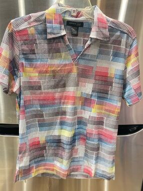 Kenneth Cole Men's Multicolor Pixel-Print Short Sleeve Polo